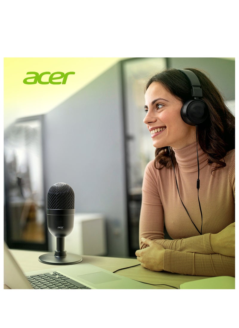Acer - ACER USB Broadcasting Microphone - HD Voice, Professional Recording Quality, Ultra-Compact, Digital Decoding, Frosted Metal, Black - Image 1