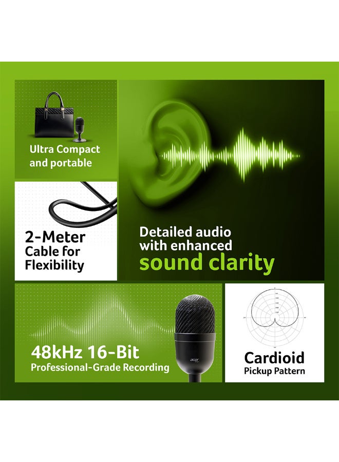 Acer USB Broadcasting Microphone - HD Voice, Professional Recording Quality, Ultra-Compact, Digital Decoding, Frosted Metal, Black - Image 2