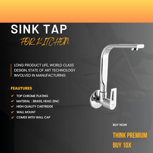 10X Brass Kitchen Sink Tap NT-90269 Wall Mount (Square) - Image 2