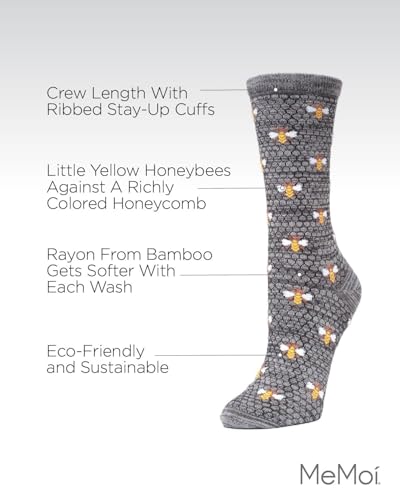 MeMoi Honey Bee Rayon Blend Crew Socks Asphalt 9-11 - Image 3