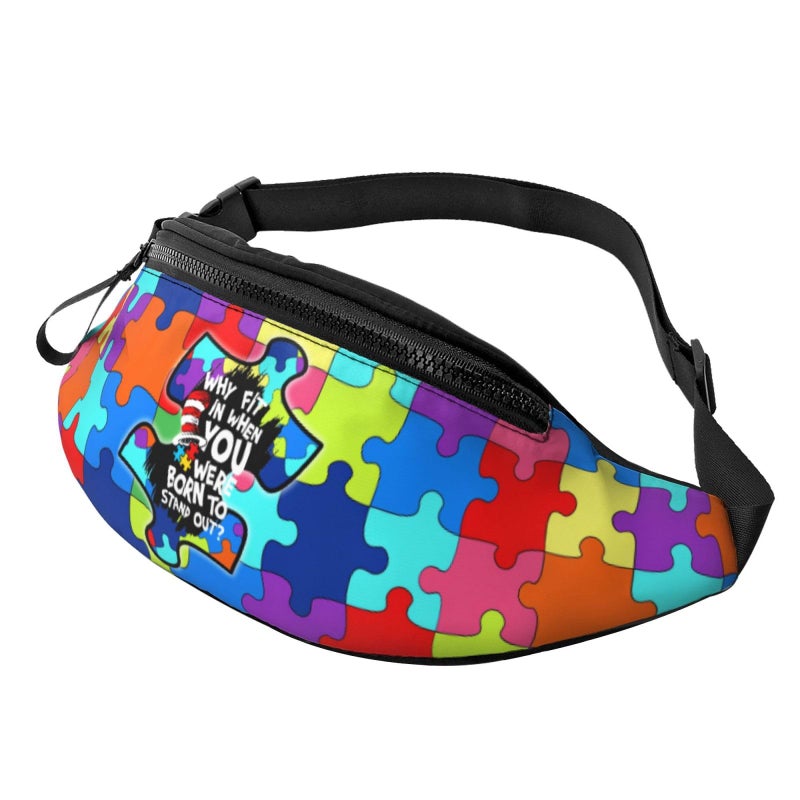 AKMCBSH Autism Awareness Fanny Pack Colorful Puzzle Pattern Design Adjustable Waist Belt for Traveling Casual Running Hiking Cycling - Image 2