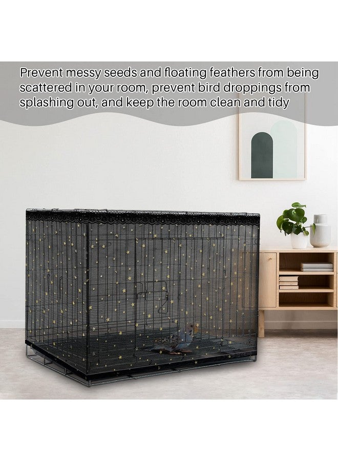 Shappy Large Bird Cage Cover Birdcage Nylon Mesh Net Cover Seed Feather Catcher Twinkle Star Universal Birdcage Cover Bird Seed Guard Skirt for Parakeet Macaw African Round Square Cage (Black, XL)  - Image 4
