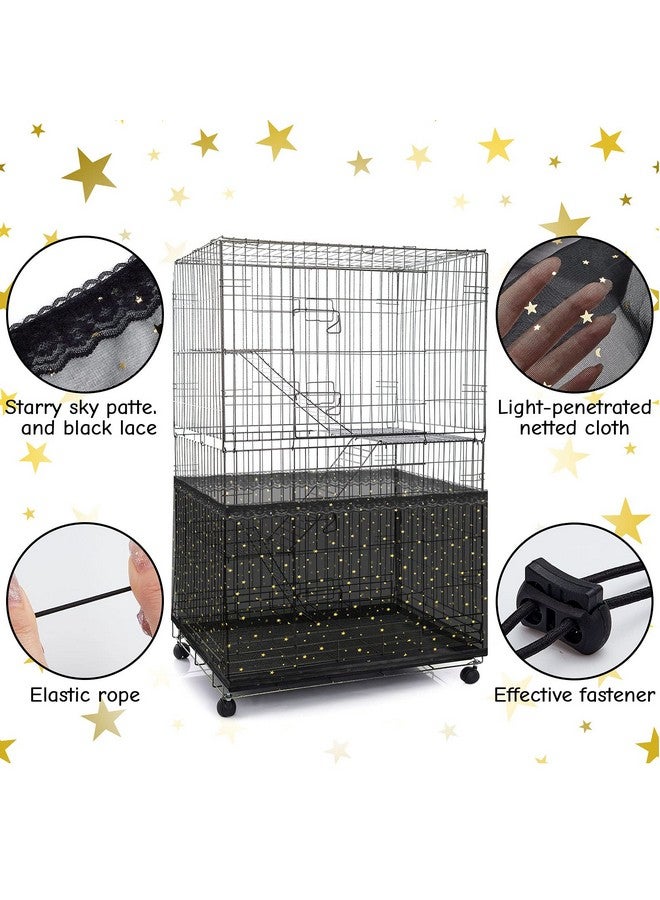 Shappy Large Bird Cage Cover Birdcage Nylon Mesh Net Cover Seed Feather Catcher Twinkle Star Universal Birdcage Cover Bird Seed Guard Skirt for Parakeet Macaw African Round Square Cage (Black, XL)  - Image 3