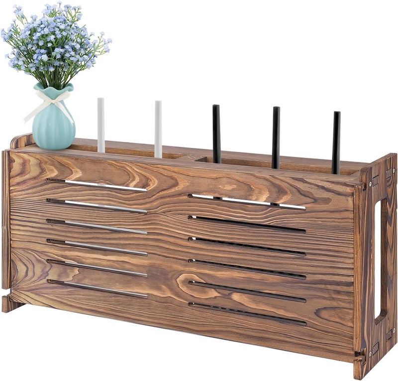 BEARUT Router Shelf Wall Mount WiFi Router Storage Box Modem Cable Router Cover Organized Power Strip Cable Management Hider Rack by Wood Need Assembly 26  98  54 inL H  D SSE - Image 1
