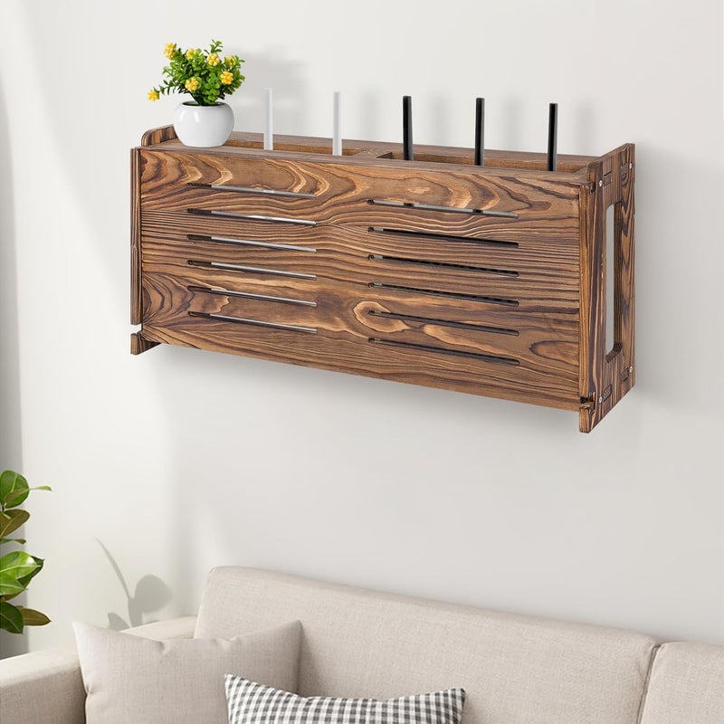 BEARUT Router Shelf Wall Mount WiFi Router Storage Box Modem Cable Router Cover Organized Power Strip Cable Management Hider Rack by Wood Need Assembly 26  98  54 inL H  D SSE - Image 4