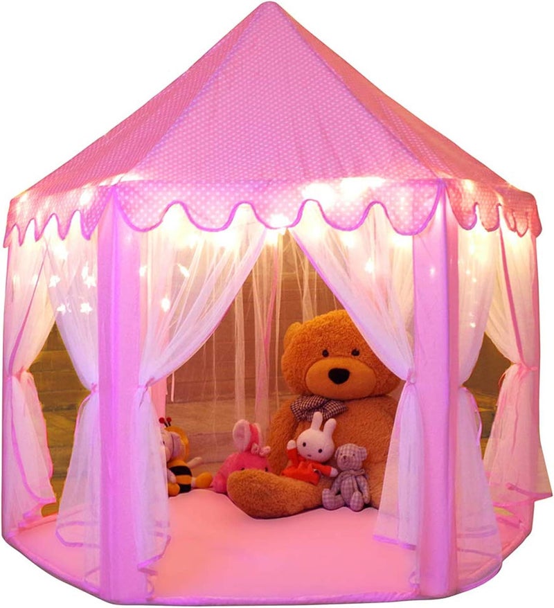 Monobeach Princess Tent Girls Large Playhouse Kids Castle Play Tent with Star Lights Toy for Children Indoor and Outdoor Games, 55'' x 53'' (DxH) - Image 1