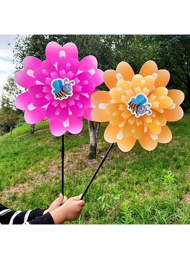 Purple Peony Flower Windmill Double Layer Outdoor Garden Decor - Image 1