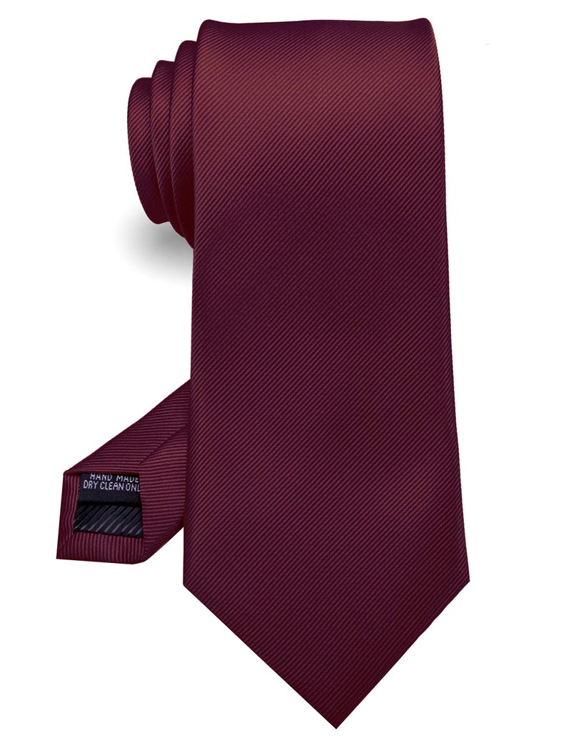 RBOCOTT Silk Maroon Tie Business Wedding Formal Necktie for Men (Maroon) - Image 1