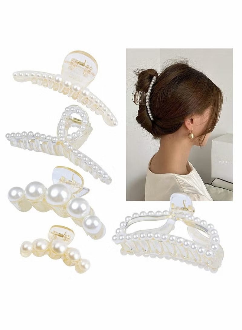 Large Pearl Hair Claw Clips White Black Thick Long Jaw Barrettes Accessories for Women and Girls Fashion Gift (5 Pcs) - Image 1
