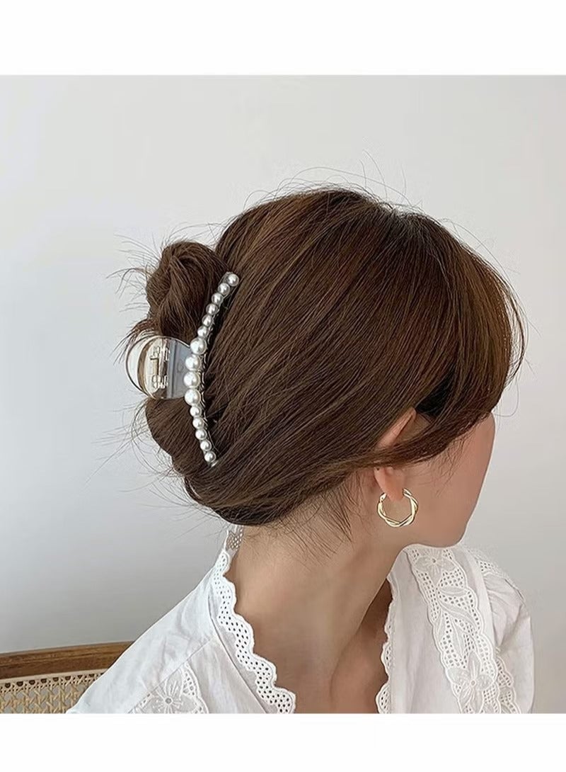 Large Pearl Hair Claw Clips White Black Thick Long Jaw Barrettes Accessories for Women and Girls Fashion Gift (5 Pcs) - Image 2