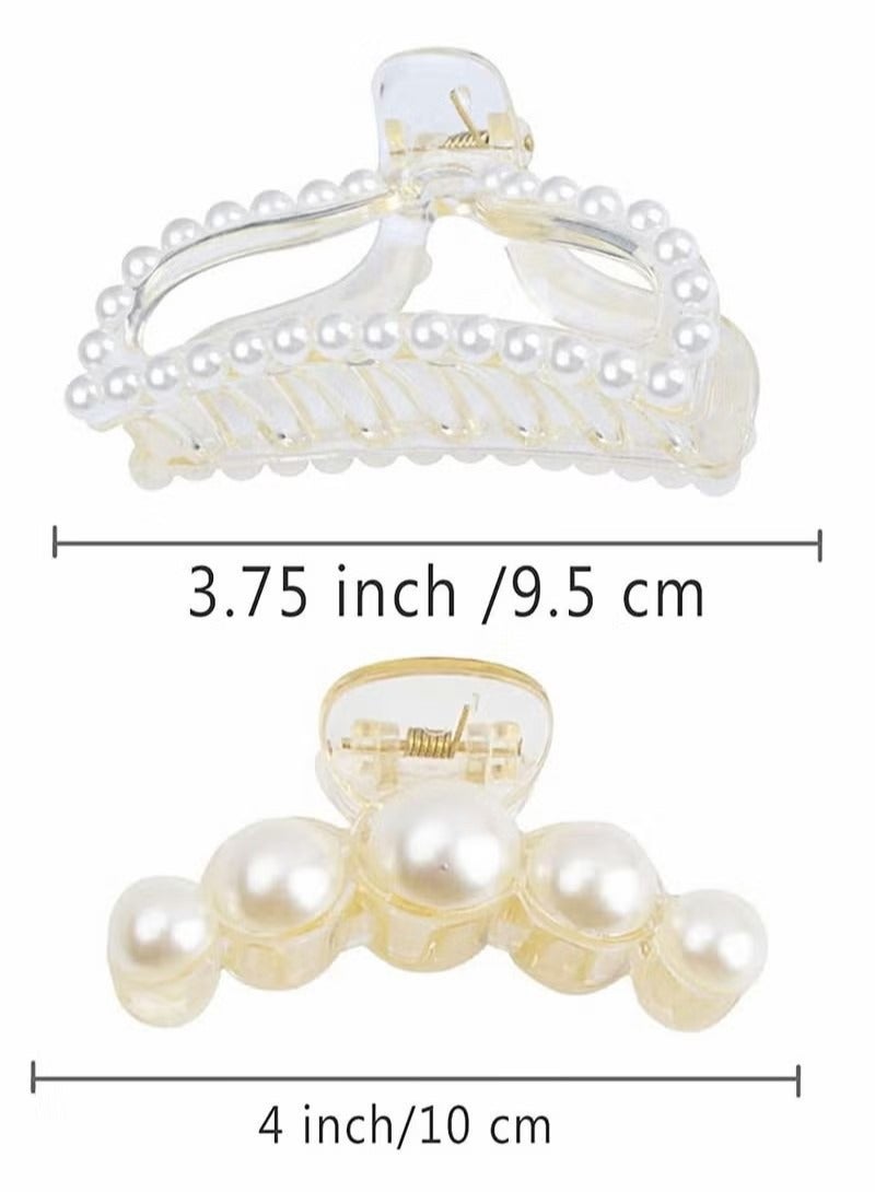 Large Pearl Hair Claw Clips White Black Thick Long Jaw Barrettes Accessories for Women and Girls Fashion Gift (5 Pcs) - Image 5