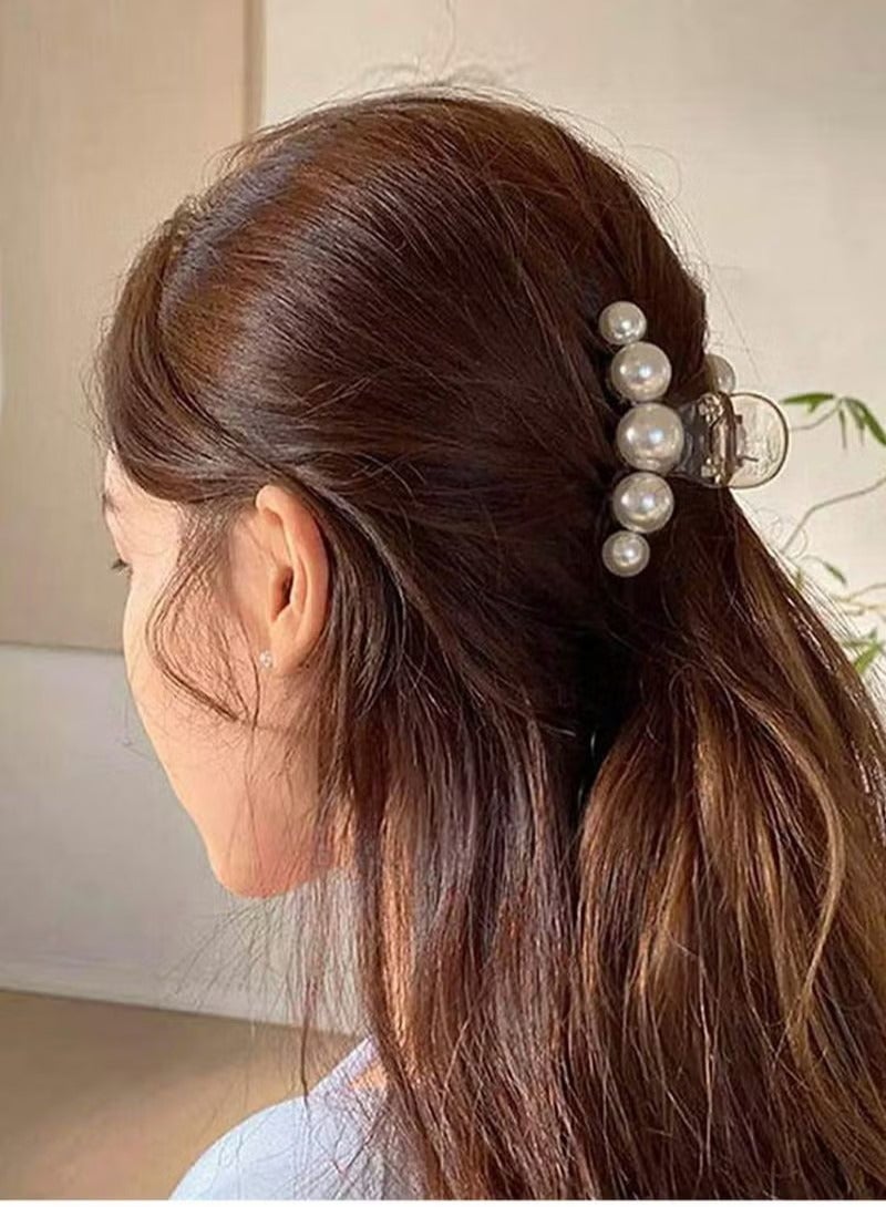 Large Pearl Hair Claw Clips White Black Thick Long Jaw Barrettes Accessories for Women and Girls Fashion Gift (5 Pcs) - Image 3