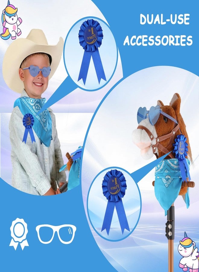 Frebuta Stick Horse for Kids,30 to 50In Hobby Horse on a Stick 3 to12 Years Plush Handcrafted Party Cowboy Music Blue Pony Horse Toy with Illuminated Wheel Stainless Steels Soft Sponge Handle (Brown) - Image 3