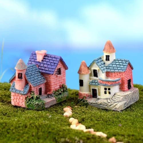 Haohaiblooms 2 Pack Miniature Resin Fairy Castle Houses DIY Mini Fairy Garden Ornaments for Dollhouse Bonsai and Micro Landscape Fairy Tale House Figurines for Home Yard Deskand Outdoor Garden Decorations - Image 1