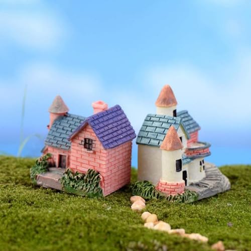 Haohaiblooms 2 Pack Miniature Resin Fairy Castle Houses DIY Mini Fairy Garden Ornaments for Dollhouse Bonsai and Micro Landscape Fairy Tale House Figurines for Home Yard Deskand Outdoor Garden Decorations - Image 5