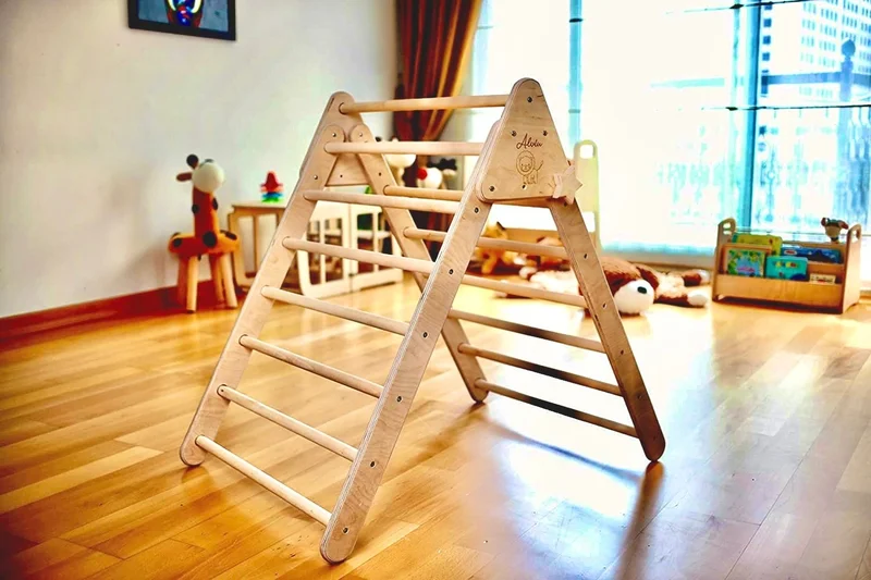 Kidoppo Pikler Climbing Set | Wooden Montessori Play Set and Activity Center | Triangle + Belt + Map Pillow