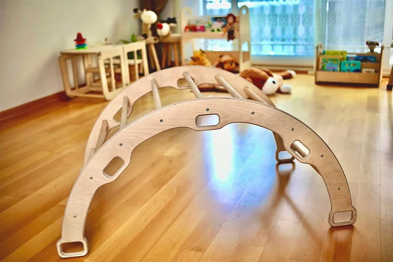 Kidoppo Pikler Climbing Set | Wooden Montessori Play Set and Activity Center | Triangle + Belt + Map Pillow