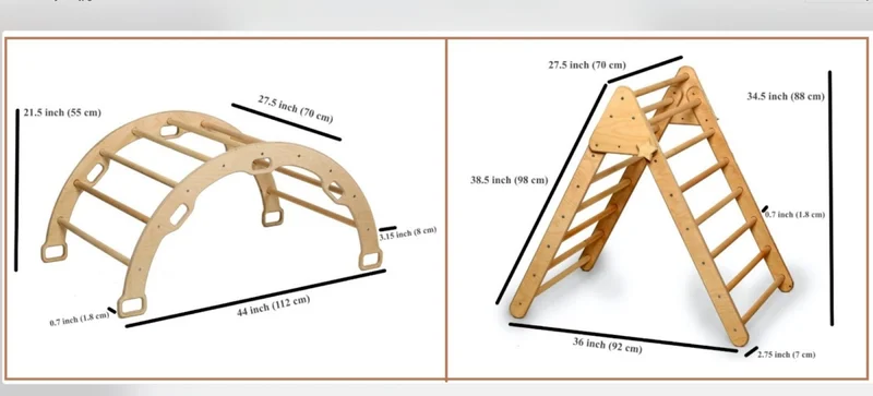 Kidoppo Pikler Climbing Set | Wooden Montessori Play Set and Activity Center | Triangle + Belt + Map Pillow
