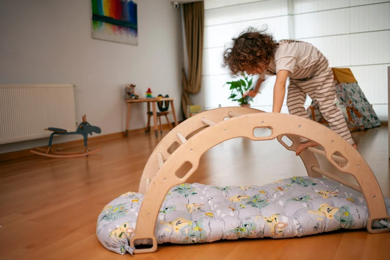 Kidoppo Pikler Climbing Set | Wooden Montessori Play Set and Activity Center | Triangle + Belt + Map Pillow