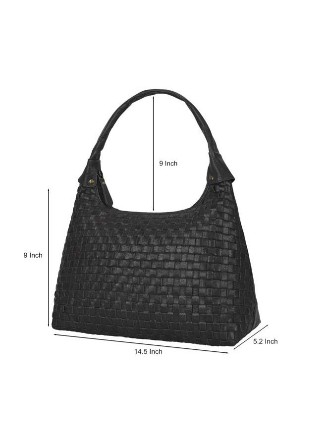 ANTONIO VALERIA Allison Braided Black Leather Hobo Bag for Women - Image 3