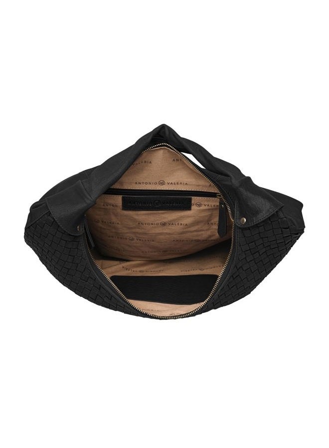 ANTONIO VALERIA Allison Braided Black Leather Hobo Bag for Women - Image 4