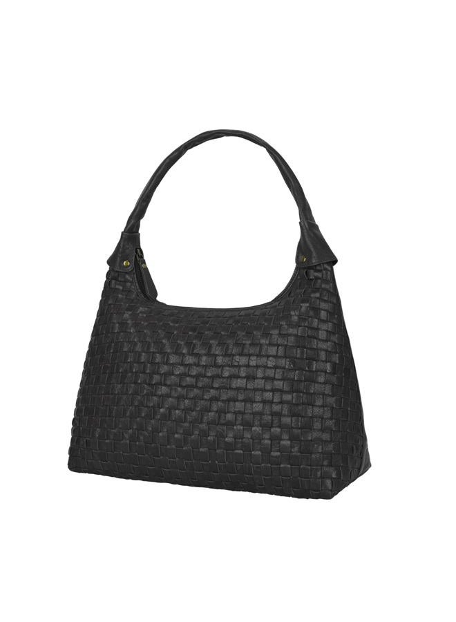 ANTONIO VALERIA Allison Braided Black Leather Hobo Bag for Women - Image 1