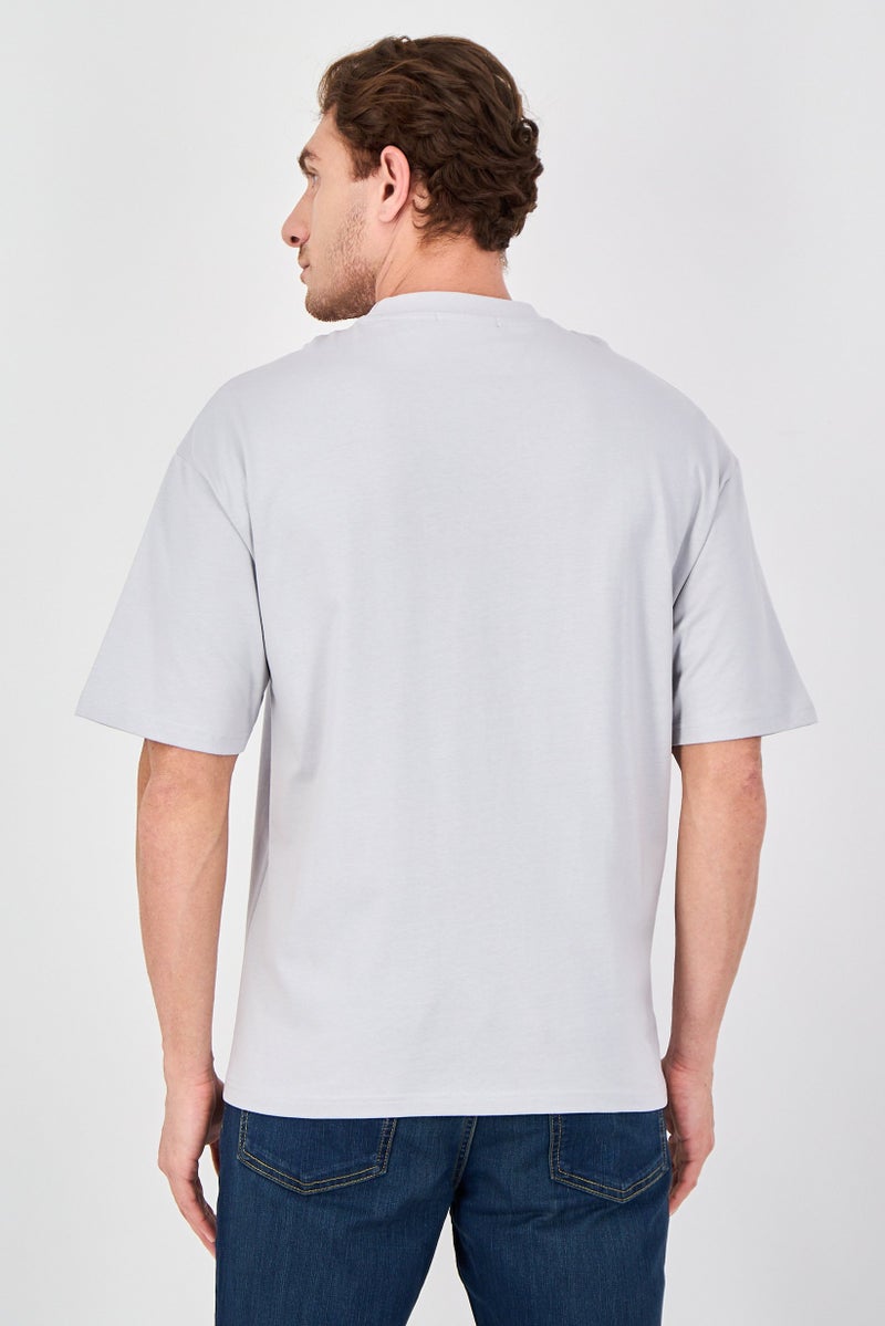 Ketch Men Crew Neck Short Sleeve Embroidered T-Shirt, Light Grey - Image 3