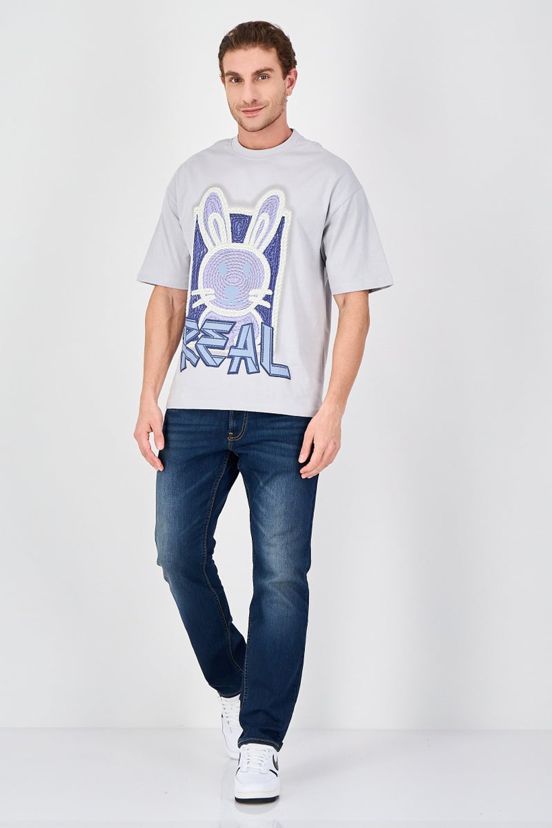 Ketch Men Crew Neck Short Sleeve Embroidered T-Shirt, Light Grey - Image 4