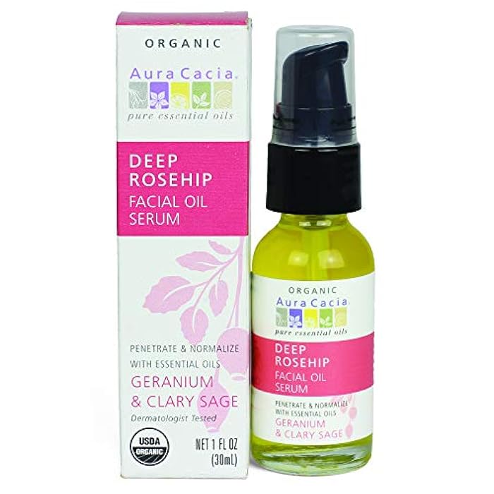 Aura Cacia Organic Deep Rosehip Facial Serum, 1-Ounce, Soothing, Moisture-Preserving Oil, Pure, Free From Synthetic Additives - Image 1