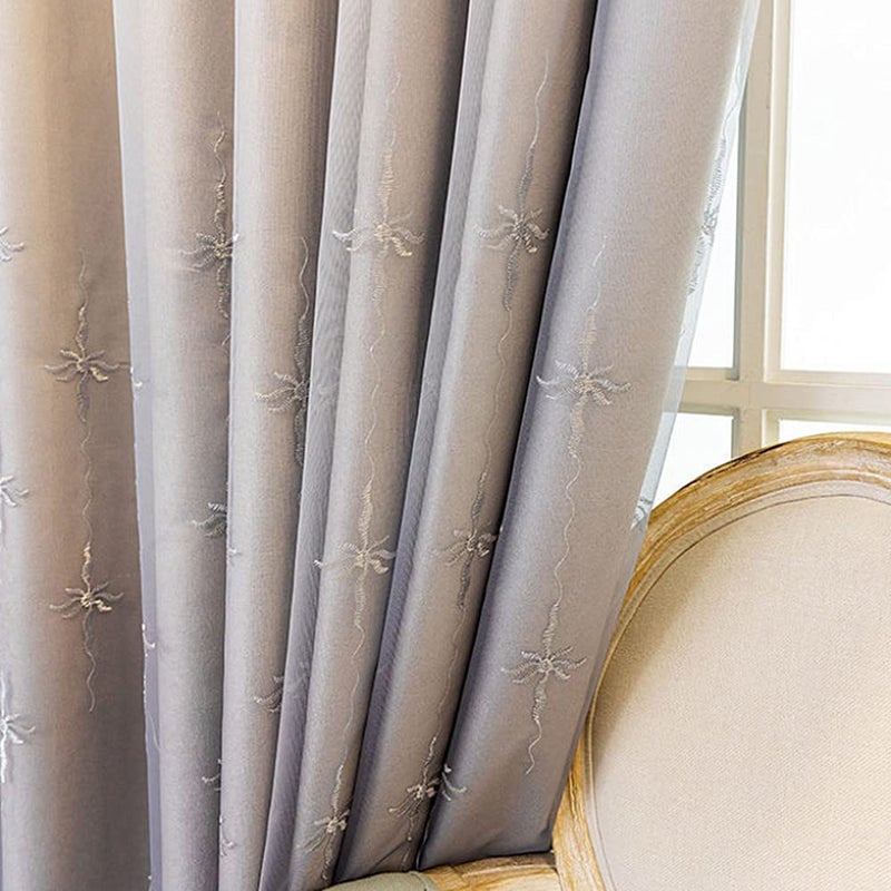 Amidoudou 1 Pair Modern Double Layer Curtains with Valance for Living Room Bedroom Luxury Gradient Embroidered Blackout Curtains (Grey,54x90 Inch) - Image 5