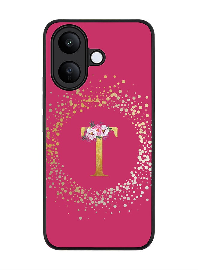 For vivo V60 Lite 5G / V60 Lite 4G Case,Slim fit Camera Protection, Shockproof Thin Phone cover  - Custom Monogram Floral - T ( Deep Pink )