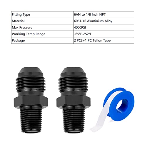 Breezliy محول موصل مستقيم من بريزلي 6AN ذكر إلى 1/8 NPT أنبوب ألومنيوم أسود 2PCS - Image 3