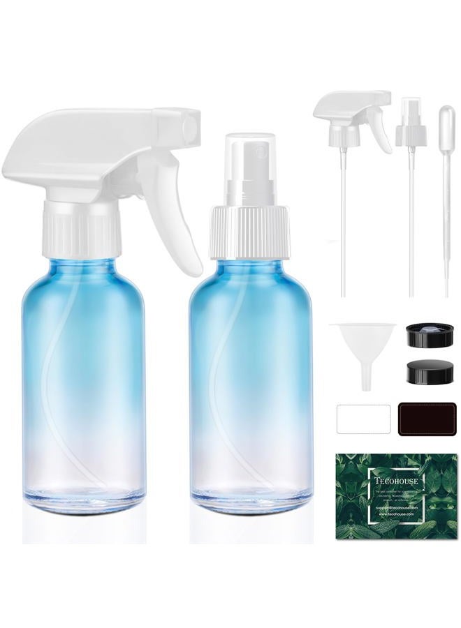 Tecohouse Glass Spray Bottles 4 oz, 2 Pack Spray Bottles for Hair Empty Refillable Fine Mist Sprayer with Labels, Funnel, Pipettes Blue - Image 1