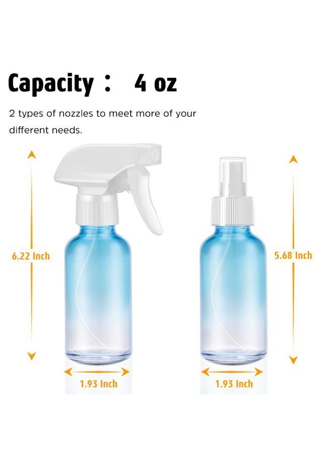 Tecohouse Glass Spray Bottles 4 oz, 2 Pack Spray Bottles for Hair Empty Refillable Fine Mist Sprayer with Labels, Funnel, Pipettes Blue - Image 4