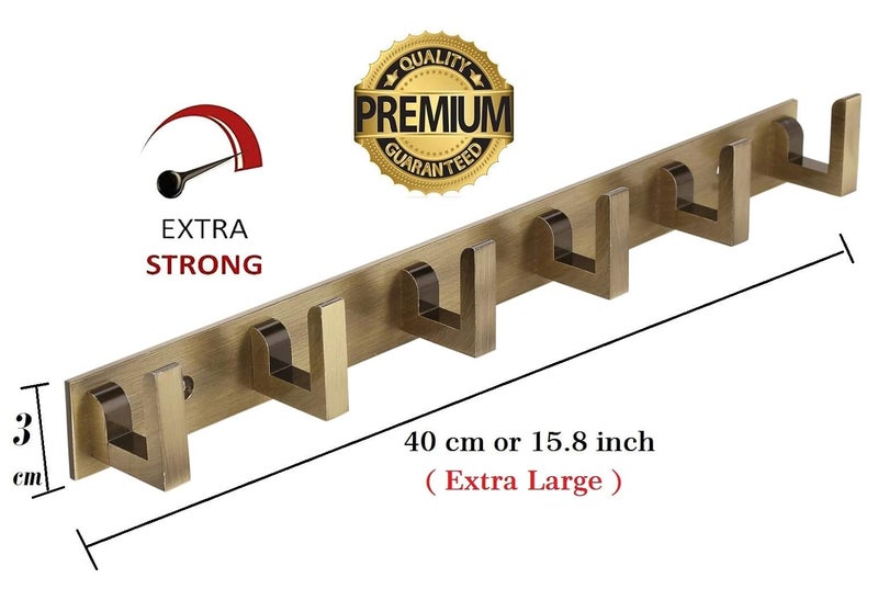 DOCOSS Antique Brass Extra Long 40 cm 6 Pin Bathroom Cloth Wall Hooks Hanger for Hanging Keys, Clothes, Towel - Set of 3 - Image 3