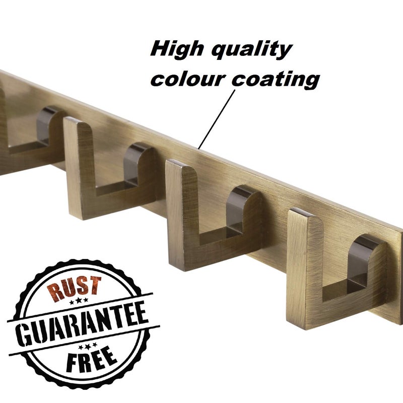 DOCOSS Antique Brass Extra Long 40 cm 6 Pin Bathroom Cloth Wall Hooks Hanger for Hanging Keys, Clothes, Towel - Set of 3 - Image 2