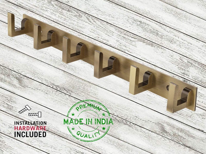 DOCOSS Antique Brass Extra Long 40 cm 6 Pin Bathroom Cloth Wall Hooks Hanger for Hanging Keys, Clothes, Towel - Set of 3 - Image 4