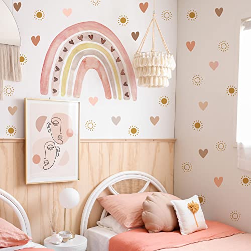 funlife Large Watercolor Rainbow Wall Decals Peel and Stick, Boho Yellow Sun Decal Boho Heart Wall Sticker for Girls Bedroom Decor, Kids Nursery Room Sunrise Playroom Wall Art Decor Decal - Image 1