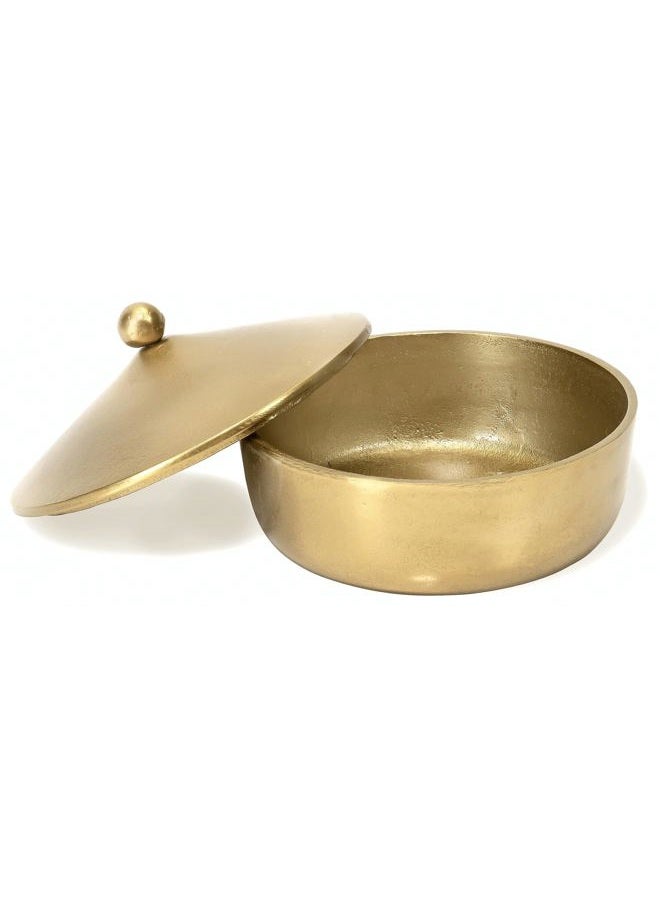Red Co. 7” Dia Round Antique Decorative Textured Metal Bowl with Dome Knob Lid, Gold - Image 2