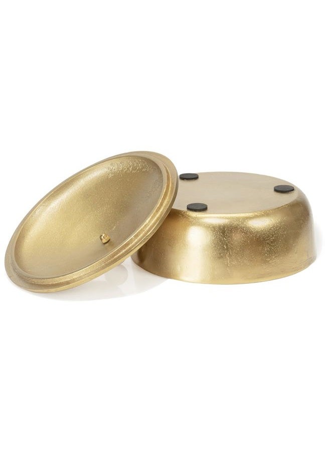 Red Co. 7” Dia Round Antique Decorative Textured Metal Bowl with Dome Knob Lid, Gold - Image 3