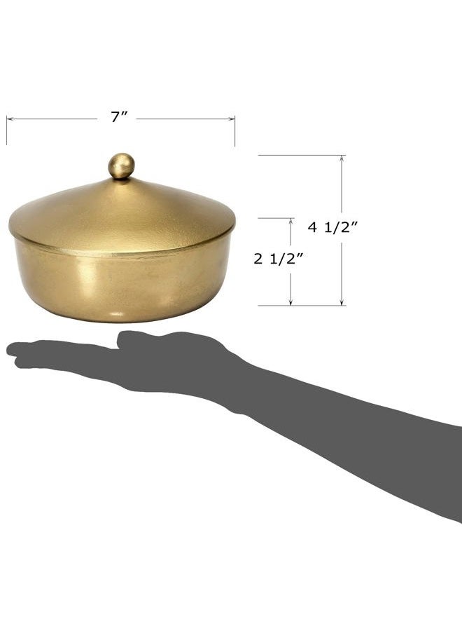 Red Co. 7” Dia Round Antique Decorative Textured Metal Bowl with Dome Knob Lid, Gold - Image 5