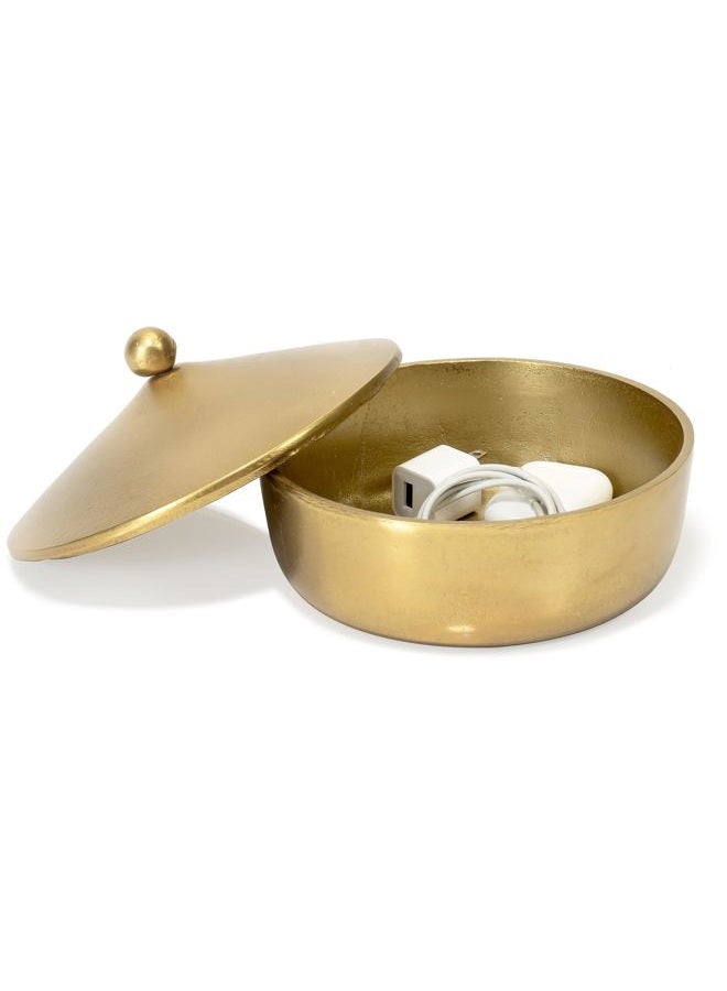 Red Co. 7” Dia Round Antique Decorative Textured Metal Bowl with Dome Knob Lid, Gold - Image 4