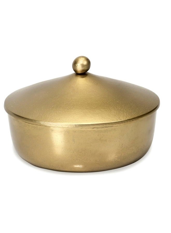 Red Co. 7” Dia Round Antique Decorative Textured Metal Bowl with Dome Knob Lid, Gold - Image 1