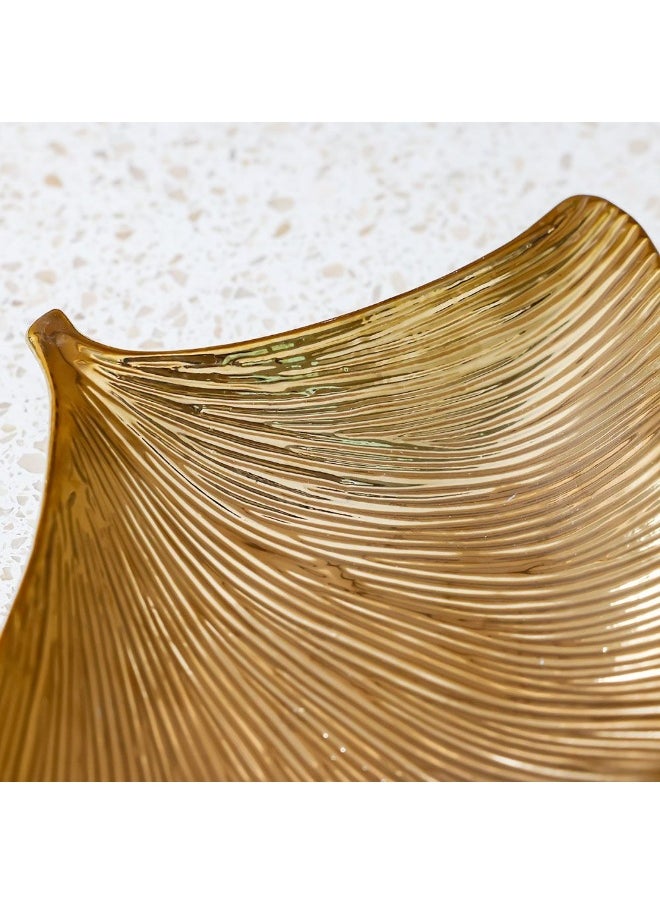 DANUBE HOME Danube Home Inaaya Leaf Ceramic Gold Plate - 30X23X4.5 Cm Decorative Stoneware Tray For Home Luxury Serving Dish In Titanium Gold With White Decorative Home Accessories  - Image 2