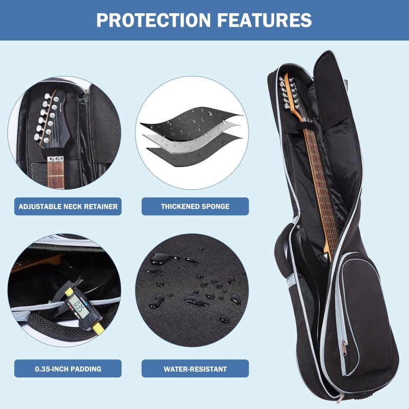 PPOPPO 39/40 Inch Electric Guitar Gig Bag & Soft Case with Neck Strap,7mm Thick Padding+Waterproof Nylon Exterior,Backpack Style Guitar Bag with Dual Adjustable Shoulder Straps&Padded Side Handle,Grey - Image 3
