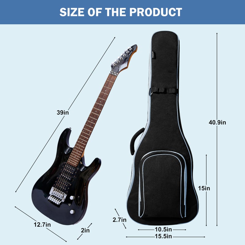 PPOPPO 39/40 Inch Electric Guitar Gig Bag & Soft Case with Neck Strap,7mm Thick Padding+Waterproof Nylon Exterior,Backpack Style Guitar Bag with Dual Adjustable Shoulder Straps&Padded Side Handle,Grey - Image 2