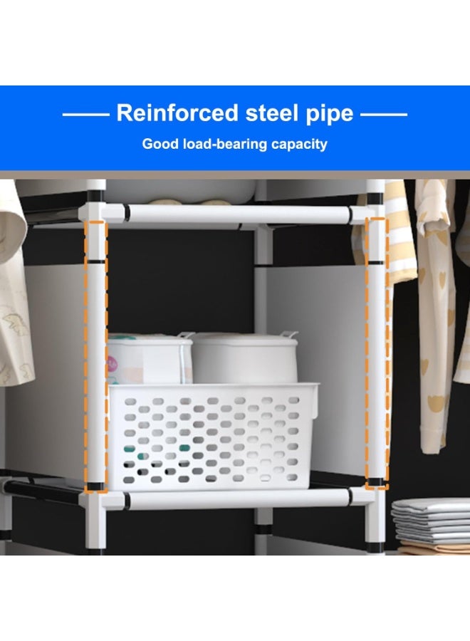 منظم خزانة ملابس محمول مع 6 أرفف تخزين، و 2 قسمين للتعليق، و 4 جيوب جانبية، خزائن محمولة - Image 4