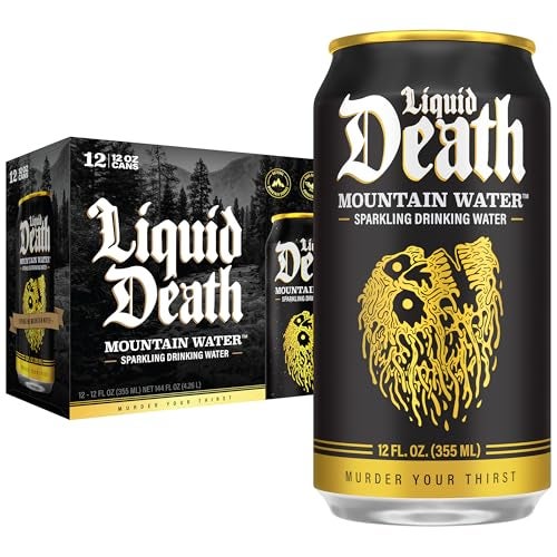Liquid Death Sparkling Mountain Water Real Mountain Source IceCold Cans Infinitely Recyclable 12 Fl Oz Pack of 12 - Image 1