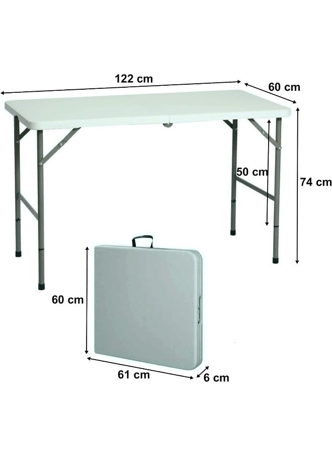 GO2CAMPS GO2CAMPS Foldable Camping Table, Lightweight Trestle Outdoor Camping Table, Heavy Duty Plastic Folding Picnic Table, BBQ Party, Festival, Event Table, Folds in Half with Carry Handle, White (122×60×75cm)  - Image 3