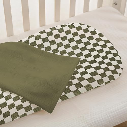guruixu Muslin Baby Lounger Cover 2 Pack, 100% Cotton Infant Lounger Cover, Soft & Breathable Replacement Slipcover, Compatible with Snuggle Me Newborn Lounger (Olive,Olive Check) - Image 4